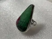 Large Green Red Pink Zoisite Gemstone Round Triangle Ring Sterling Silver Size 7