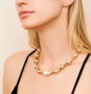Kenneth Jay Lane Gold & Baroque Pearl Necklace - N8-3