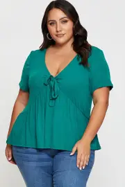 Green Front Top V-neck Short Sleeve Jersey Tie