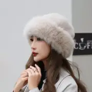 Women Solid Plush Faux Fur Beanie Hat Skull Cap Brimless Fluffy Winter Thermal