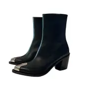 ALEXANDER MCQUEEN BOXCAR PUNK POINTED TOE ANKLE LEATHER BOOTS NEW IT 37/ US 7