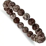 [JewelryWeb] 8mm Grey Snowflake Agate Beaded Stretch Bracelet-Stretch-Bracelet for Women