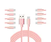WIWU 10Packs USB Type C Cable Nylon Braided Phone Cable iPad Air 4 iPad 8 USB Cord -Pink