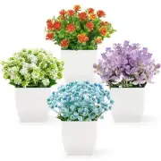 4 Pack Fake Flowers Plants Mini Artificial Greenery Potted Plants for Home