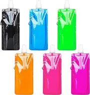Foldable Sports Bottle,6pcs Collapsible Water Bottle Plastic Water Bag Foldable Water BagsLiquor Pouch Drinks Flasks Reusable Drink Pouches Bags with Clip for Outdoor Sports,Biking,Hiking,Travel