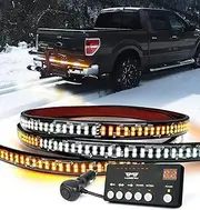 LUMENIX 49" Inch Strobe Light Strips, Back Window | Tailgate White Amber Warning Emergency Flashing Safety Double Row LED Strip Flexible Lights Bar w/Controller for Tow Work Trucks Vehicles SUV - 1PC