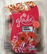 2 Glade Poppy Groove plugins scented oil refills currant & poppies 1 TWIN PACK