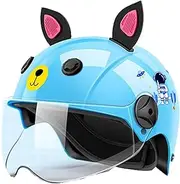 Kids 3/4 Motorcycle Half Helmet,Retro Child Boys Girls Light Street Open Face Vespa Helmet with Visor,Youth Electric Moped ATV Helmets for Scooter Dirt-Bike Go-Kart,3-14 Ages B,48~52cm