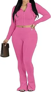 [Cupitool] Womens Casual Tracksuit 2 Piece Outfits Long Sleeve Zipper Up Hoodies and Split Flare Pants Set Sweatsuits