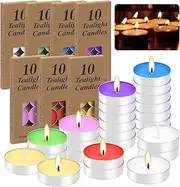 Tanstic 70Pcs Tea Lights Candles, 7 Colors Tealight Candles Aluminum Cup, Tea Cup Candles Bulk, Smokeless Dripless Unscented Candles Tea Candles for Weddings, Wax Melt, Home Decorations
