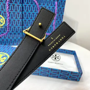 Tory Burch TB金色圓扣皮帶女頭層牛皮皮帶窄款細腰帶兩色兩面可用帶盒子包裝-阿拉朵朵