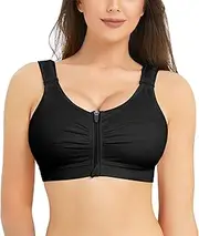 [BRABIC] Zip Front Closure Everyday Bra for Women Post Surgery Compression Support with Adjustable Straps Wirefree