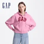 GAP 女裝 LOGO刺繡刷毛連帽外套 碳素軟磨系列-粉色(634420)