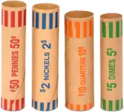 100Pcs Assorted Heavy Duty Preformed Coin Wrappers Rolls - Quarters, Pennies, Ni