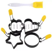4PCS Egg Rings Non-Stick Egg Shaper Stainless Steel Omelette Mold with Oil Brush
