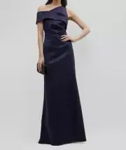 $696 Aidan Mattox Women's Blue Asymmetrical Sleeveless Gown Dress Size 4