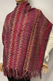 MISSONI Wave ZigZag Shimmer Fringe Scarf in Red SC3PSD3055 0002 NEW