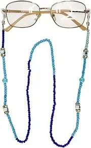 [Generic] Blue Beaded Eyeglass Chain, Glasses Chains for Women, Beaded Glasses Chain, Handmade Chain for Glasses, Crochet Eyeglass Chain, Eye Jewelry
