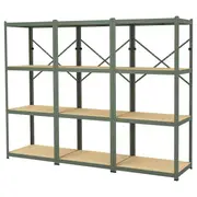 BROR shelving unit, grey-green/pine plywood, 254x55x190 cm
