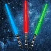 3 pack 3 colors Light Up Saber with FX Sound and Realistic Handle(Motion Sensitive) for Kid, Expandable Light Swords Set for Halloween Dress Up Parties, Xmas Presents, Galaxy War Fighters and Warriors