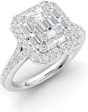 [Diamondere] Natural and Certified Baguette-cut and Round Diamond Wedding Ring in 14k White Gold | 0.62 Carat Half Eternity Stackable Band for Women, US Size 4 to 9