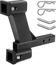 Trailer Dual Hitch Extender Adapter with 2-inch and 10-inch Rise/Drop, 2 Inch Receiver, 10000Lbs Capacity, Heavy Build Trailer Extension Adapter Matte Coating Black