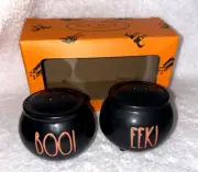 Rae Dunn Halloween Cauldron Salt & Pepper Shaker EEK! BOO! Magenta Artisan NIB