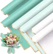 60Pcs Green Floral Wrapping Paper with Ribbons Folded Flat Gold Edge White Green