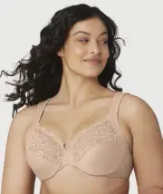 Glamorise Low Cut WonderWire Lace Bra - Cafe (Size 12G)