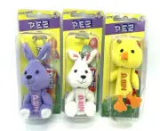 Lot (3) Easter Pez Plush Fuzzy Bunny Duck Keychain & Candy Dispenser GIFT NEW