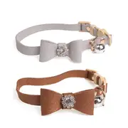 Catzon 2 Pack Adjustable Cat Collar Set Breakaway with Diamonds Bowtie Bell for Puppy Kitten-E