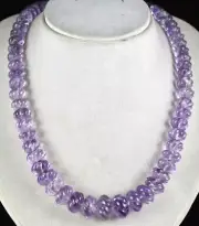 Natural Amethyst Beads Carved Melon 1 L 713 Ct Purple Gemstone Fashion Necklace