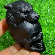 TOP Natural obsidian Quartz Crystal tiger+Skull Hand Carved reiki Healing 1PC
