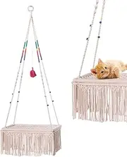 Boho Cat Swing Bed - Boho Wall Mounted Swing Bed for Cats,Hand Woven Tassel Basket Swing Nest for Indoor Small Cats Kittens