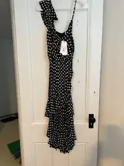 SANDRO Paris , size 1, polkadot dress, flirty bottom, spaghetti strap