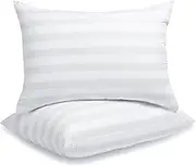 LAVANCE Pillows Queen Size Set of 2 Hotel Collection Pillows 3D Down Alternative Fiber Filling Soft Bed Pillows for Back, Stomach or Side Sleepers-1.2" White Striped, 20"x28"