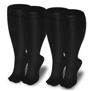 2 Pairs Plus Size Compression Socks for Women and Men 20-30 mmHg 3X-Large Black