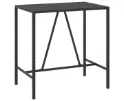 vidaXL Bar Table with Glass Top Black 110x70x110 cm Poly Rattan
