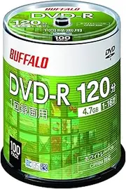 Buffalo RO-DR47V-100PW/N DVD-R for Single Recording, 4.7 GB, 100 Sheets, Spindle, Single Sided, 1-16x Speed, White Label
