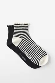 [Rubi] Rubi - The Perfect Pair Frill Rib Ankle 2Pk - Black/pearl stripe OS BLACK/PEARL STRIPE