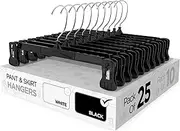 Sharpty Pant & Skirt Hangers - Closet Hangers for Shorts, Shirts, Jeans, Dresses, Slacks, Coats, Clothes, Clothing, Garments & More - Durable, Space Saving & Non-Slip, Black - 25 Pack