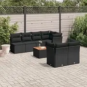 8 Piece Garden Sofa Set with Cushions Black Poly Rattan Patio Bar Sets
