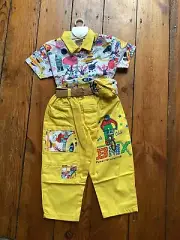 WITH TAGS Kids Vintage 2 Piece Shirt & Trousers 100% Cotton With Belt & Bum Bag