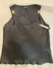 Nicole Miller Women’s LARGE Black Satin Scoop Neck Gold Embellished Tank Cami