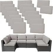 FKSLIFE 14Pieces Patio Cushion Covers Replacement,Outdoor Couch Cushions Covers Waterproof Furniture Cushion Covers Slipcovers Set with Zippers,Cover Only(Light Gray,25.6×25.6×3.94inches)