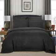 Fabric Fantastic 1000tc Ultra Soft Striped King Size Charcoal Quilt/doona/duvet Cover Set