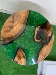 36" Green Round Epoxy Coffee Table Custom Resin Walnut Table Countertop Deco
