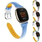 Shinning Leather Wrist Band Watch Strap Replacement for Fitbit Versa 3 4 Sense 2