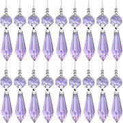 20 Pieces Chandelier Icicle Crystal U-Drop Prisms Lamp Parts Glass Pendants Beads for Wedding, Party or Holiday Decoration, 37mm, Purple