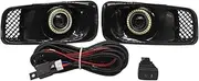 Fog Lights Car DRL LED Daytime Running Lights Front Bumper Fog Lamp Foglight Assembly Angel Eyes Turn Signal For Civic 1999 2000 Fog Light Lamp Assembly(White ring set)